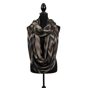 Nordstrom Metallic Chevron Infinity Scarf Black Gold Tan Soft Lightweight Loop